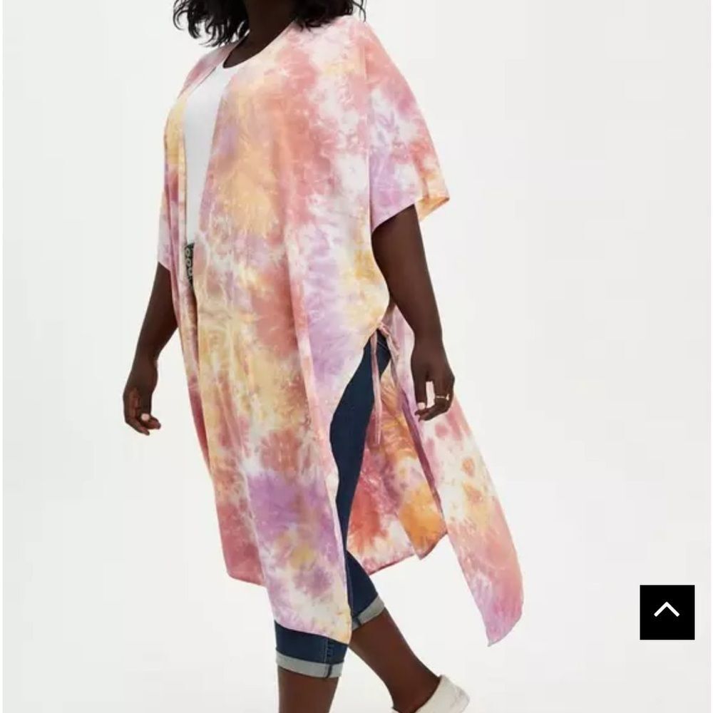 Torrid Tie Dye Pink Longline Open Front Ruana Kimono Size OS